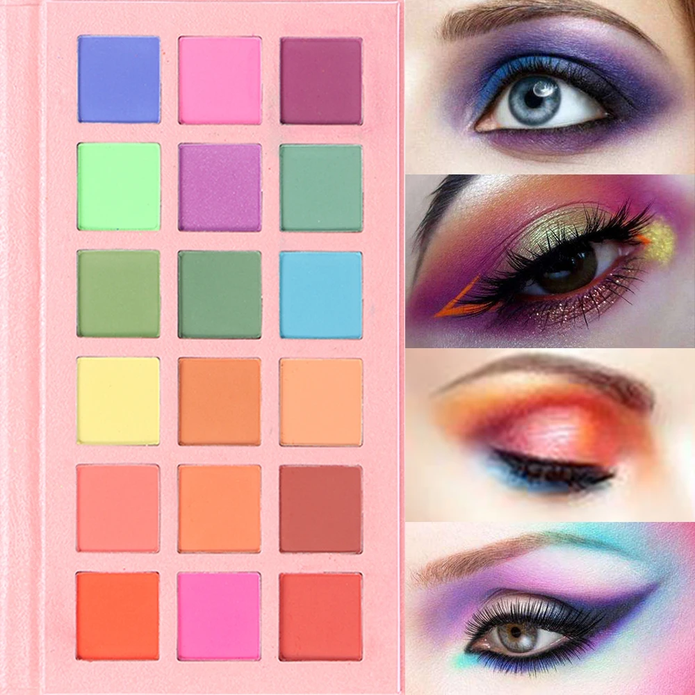 Палитра неоновых теней для век 18 цветов матовые и яркие тени шелковистая пудра