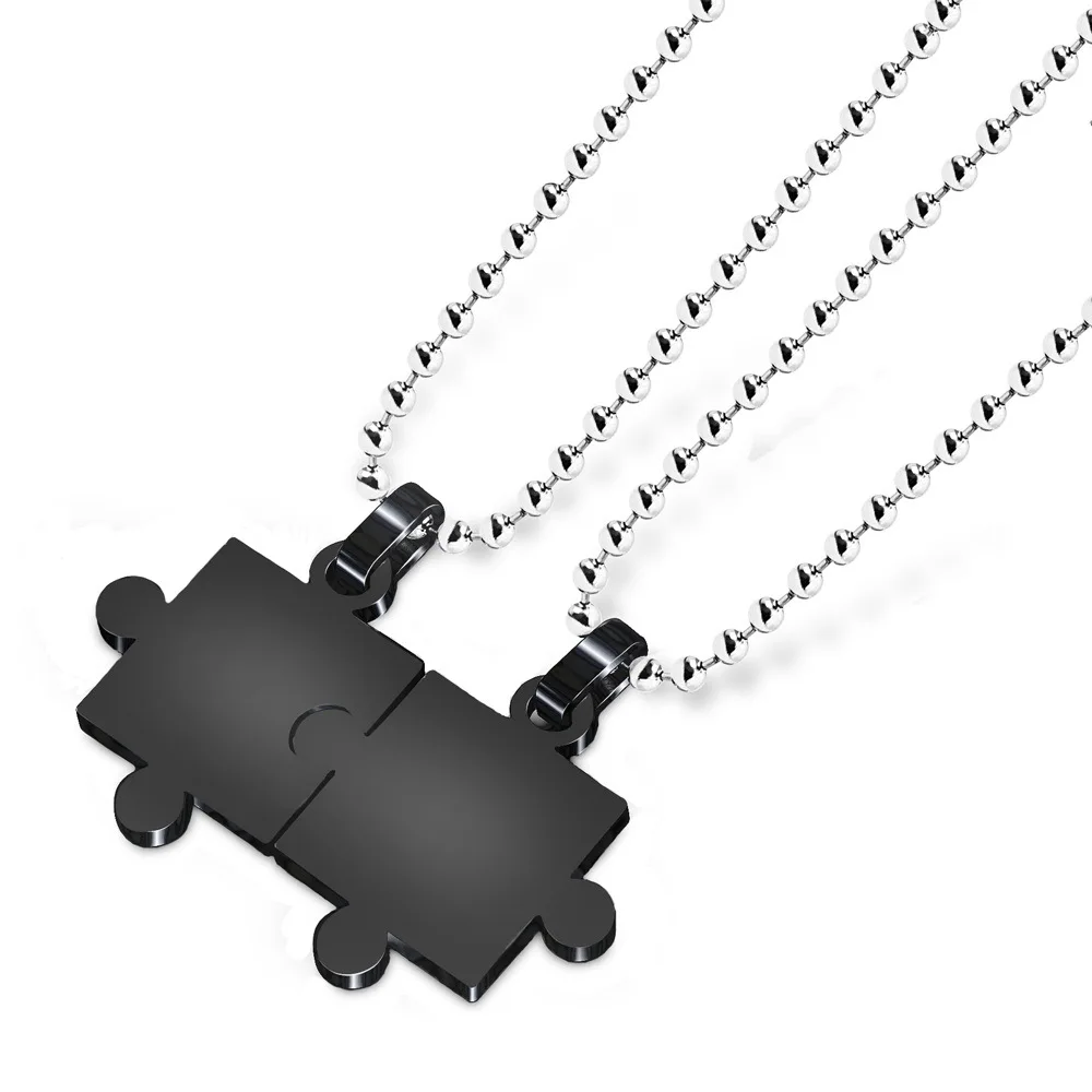 

Stainless Steel Necklace For Women Lover's Black And Silver Color Puzzle Pendant Necklaces Engagement Jewelry