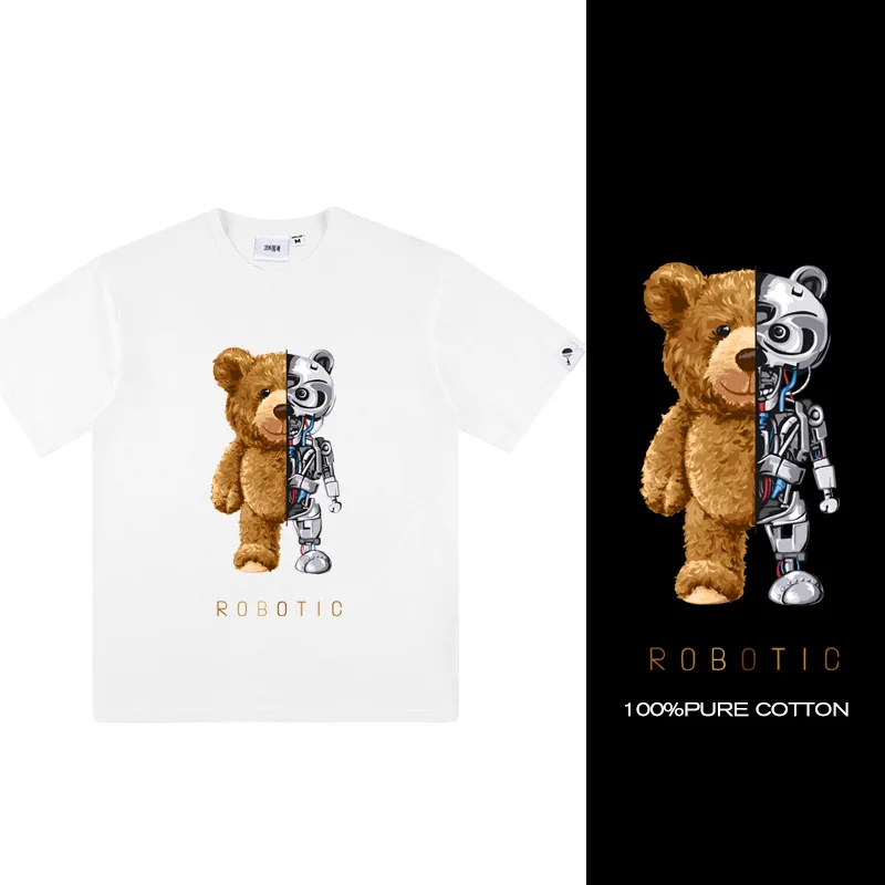 

Mens T-Shirt Casual Round Neck Short Sleeve Tops 2021 Spring Summer Women Mens Design Bear Print T-Shirt Street Wear Plus Size