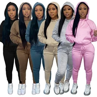 2021 autumn new fleece 2 piece set women solid color hoodie tracksuit bodycon sports jogger matching sets lounge wear match sets