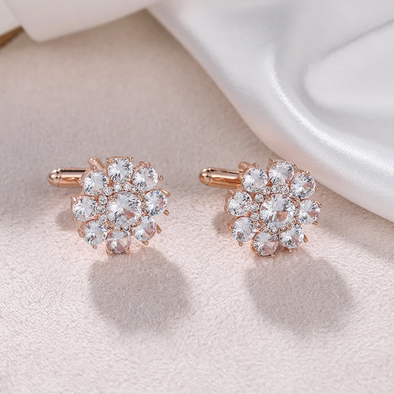 

WEIMANJINGDIAN Brand New Arrival High Quality 3A Flower Cubic Zirconia CZ Crystal White Gold / Rose Gold Colors CuffLinks