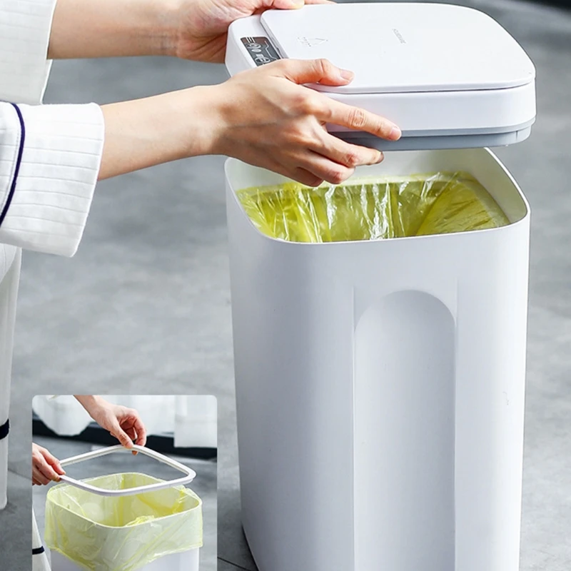 

Smart Sensor Simple Square Shape Trash Can Creative Small Household Waste Bin Plastic Basket Bucket for Office Kitchen Home