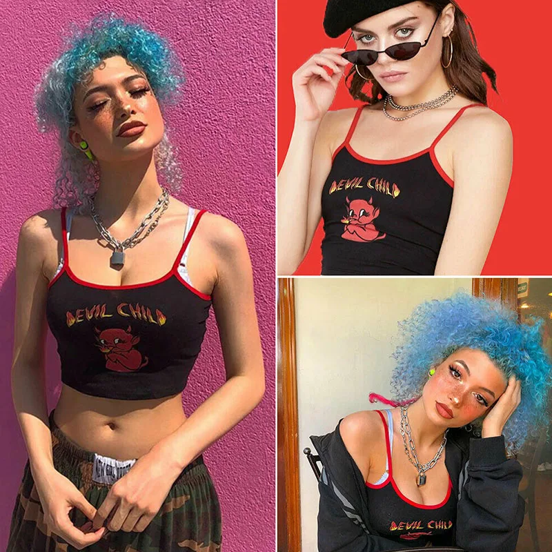 Женская майка с принтом чертенка на Хэллоуин повседневный летний топ стильная