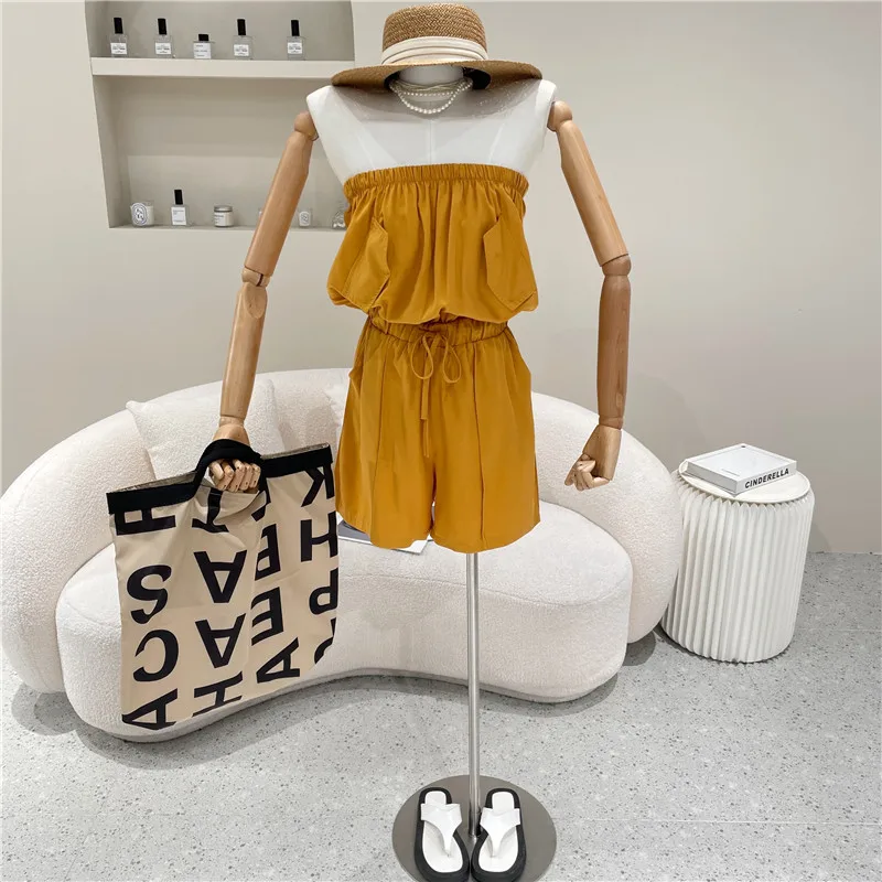 

Niche Design Women's Clothing Summer 2021 Fashion Temperament Wrap Chest Jumpsuit New Sexy Wide Leg Off Shoulder Jumpsuit Shorts