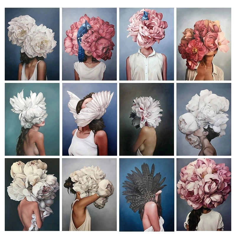 

Modern Figure Lady Head Flower Picture Home Decor Nordic Canvas Painting Wall Art Posters and Prints Decor for Bedroom Dorm Room