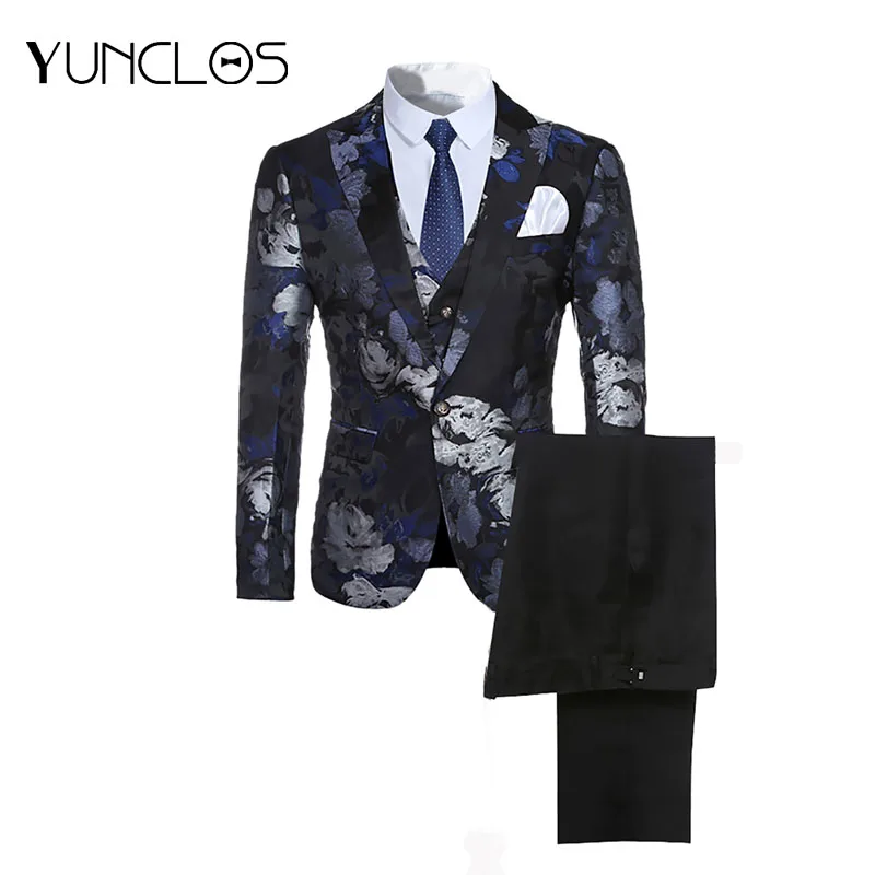 Мужской повседневный костюм с цветочным принтом зеленый фруктовый воротник из