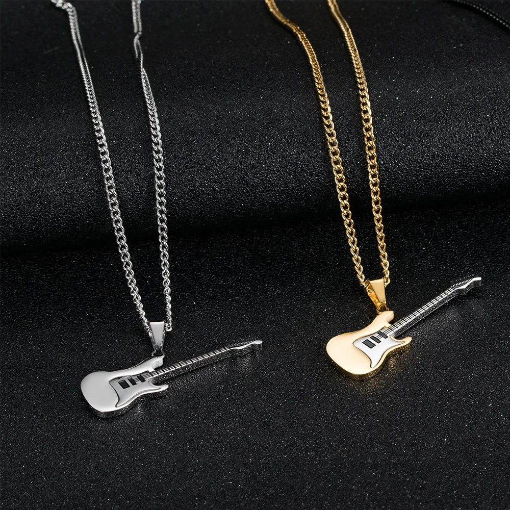 

Stainless Steel Man Women Necklaces Pendants Chain Guitar Music Metal Instrument For Boyfriend Jewelry Creativity Gift Wholesale
