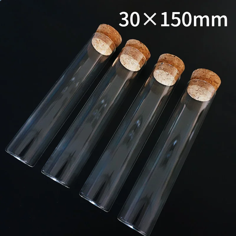 

20pcs/lot 80ml Transparent 30x150mm Glass Test Tube with Cork Stopper Flat Bottom