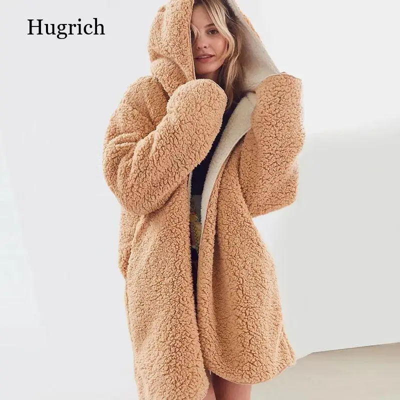 

Зимний шерстяной кардиган, свитер, флисовое пальто высокого качества из искусственного меха Тедди, Двусторонняя одежда, топы с капюшоном, ж...