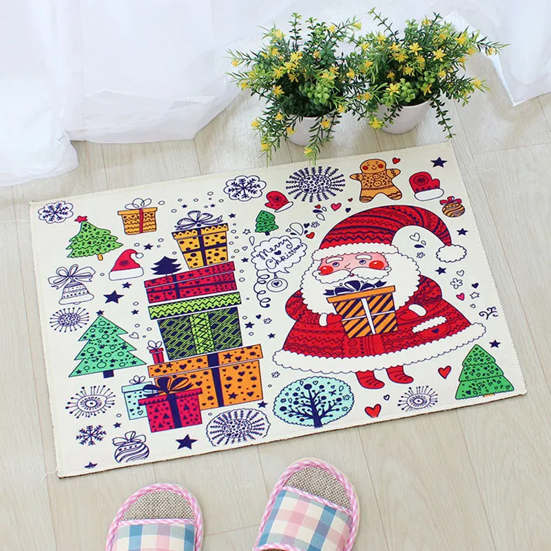 

Christmas Bathroom Rugs Set Anti-slip Mats Door Mat Bath Rug Household Cartoon Mats Santa Claus Carpets Home Decor 40x60cm