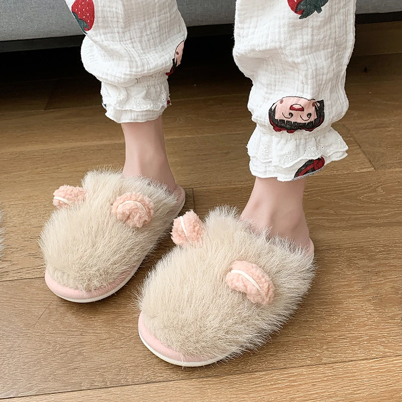 

Тапки женские зимние плюшевые, милые домашние теплые, на толстой подошве, мягкие, уютные, повседневные шлепанцы с животными для всей семьи