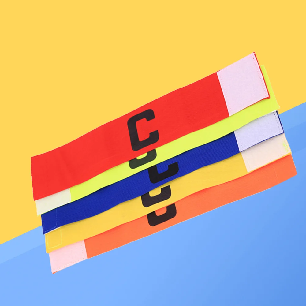 

5 Pcs Football Soccer Elastic Captain Armband Adjustable Soccer Rugby Basketball Player Bands 5 Colors