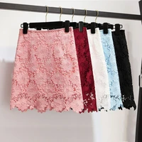 lace skirt female 2020 summer new korean version of the high waist slim slimming bag hips lace polyester knee length