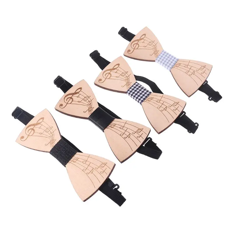 

Fashion Wooden Bowtie For Men Gentlemen Handmade Graceful Note Pattern Music Party Bow Ties