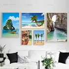 Постер с тропическим морским пейзажем, настенная Картина на холсте песчаного пляжа, домашнее украшение, Минималистичная Модульная картина в скандинавском стиле для гостиной