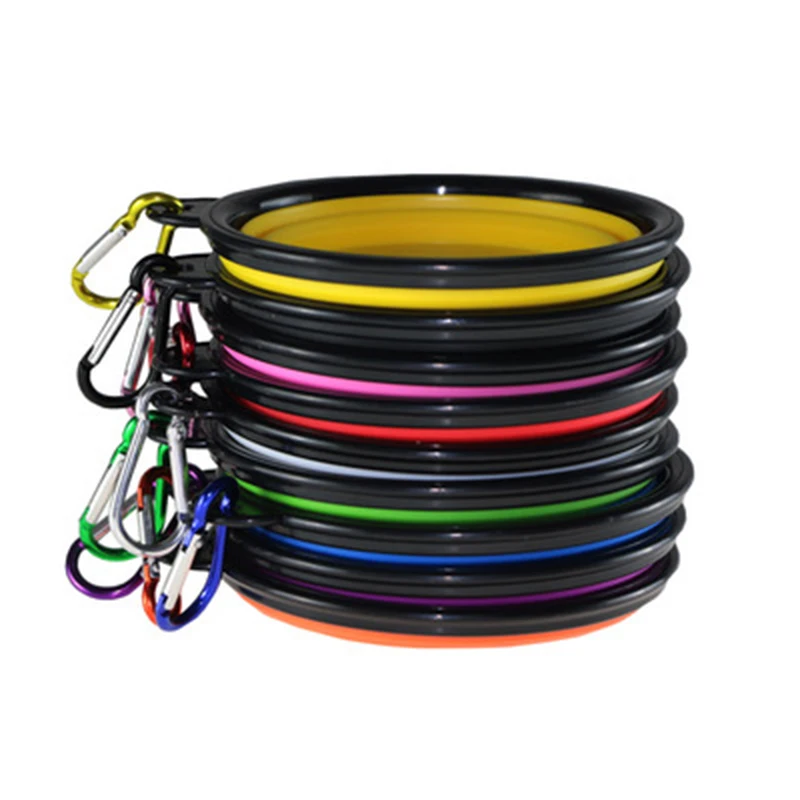 Дорожная складывающийся силиконовый скотч с подвеской для питомца миска еды