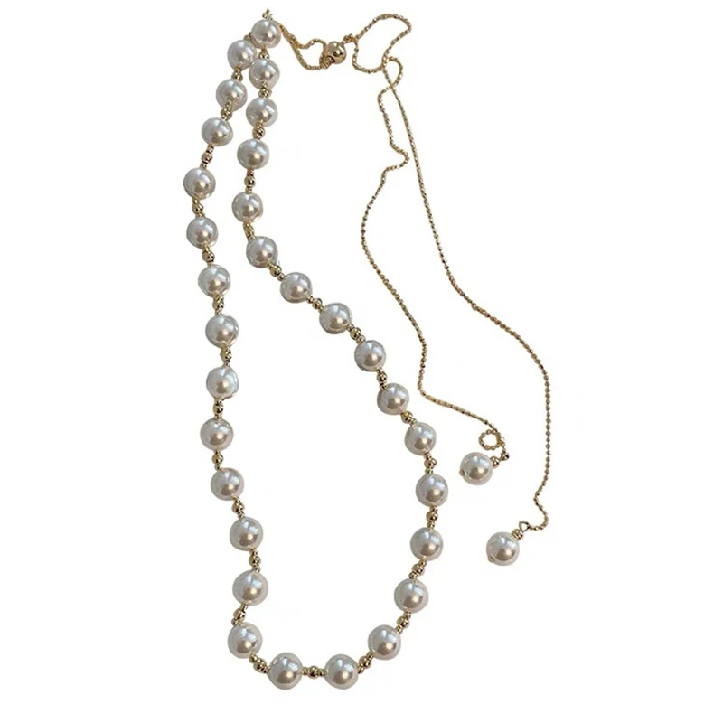

SRCOI Retro Adjustable Length Imitation Pearl Necklace Simple Temperament Clavicle Chain Necklace Long Tassel Bead Jewelry Gifts