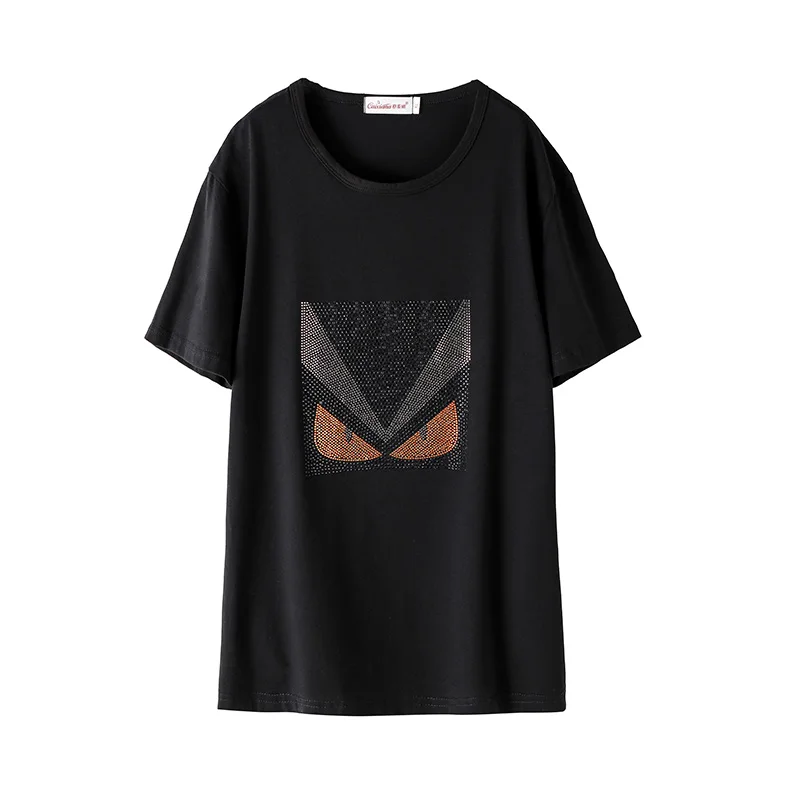 

2020 Women Clothes Fashion Harajuku Drilling T-shirts Plus Size Black White Diamonds T shirts Sexy Loose Tshirt Korean Tees T249