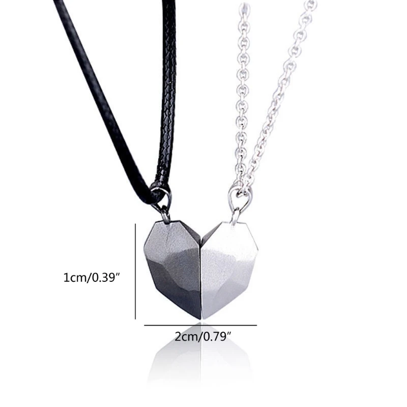 

2Pcs Minimalist Lovers Matching Friendship Heart Pendant Couple Magnetic Distance Faceted Heart Pendant Necklace Jewelry