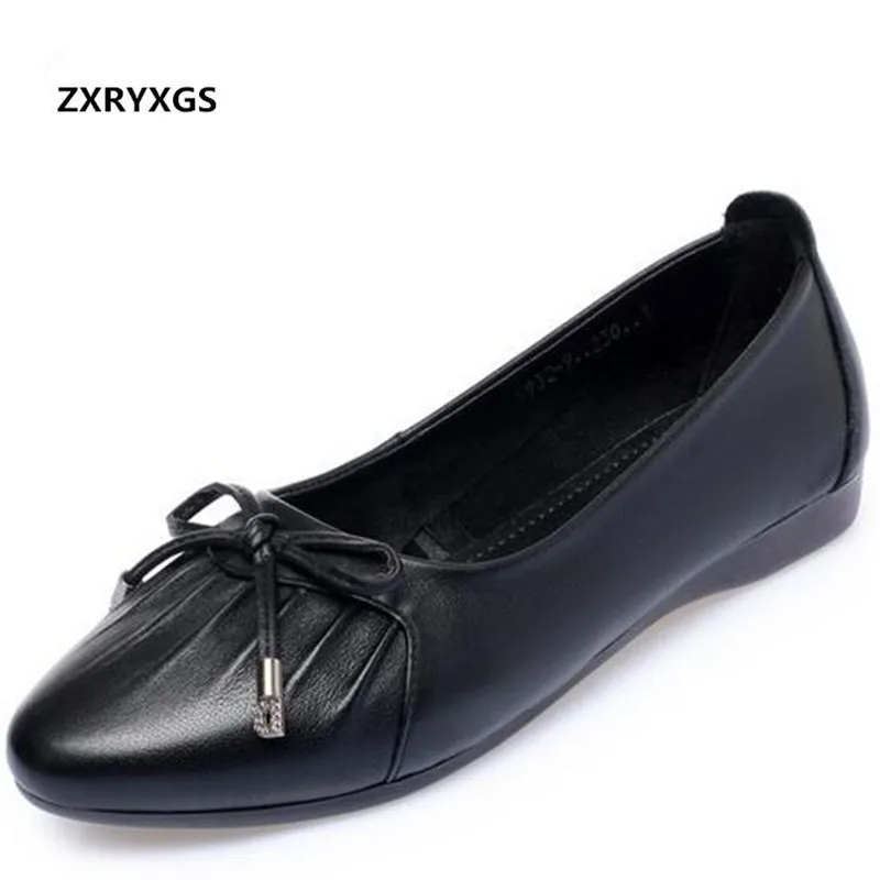 

Женские кожаные туфли на плоской подошве, мягкие повседневные туфли из воловьей кожи, с бантом, со складками, весенняя обувь