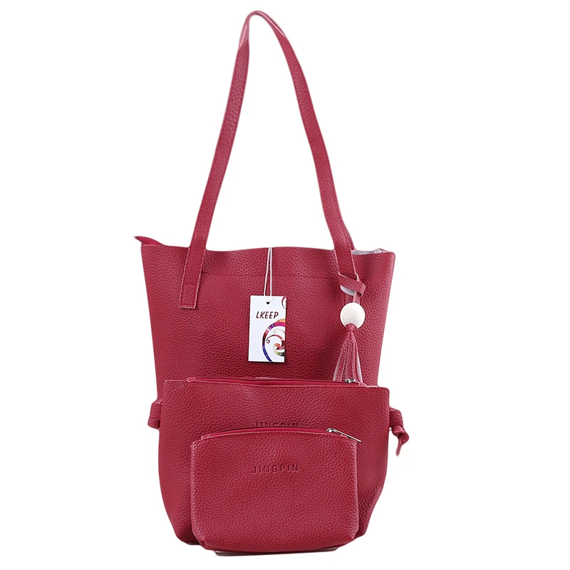 

2018 New Women Handbag Shoulder Bag Totes Purse 3pcs Set Retro Wooden Beads Composite Bag Fashion Handbag Crossbody Bag