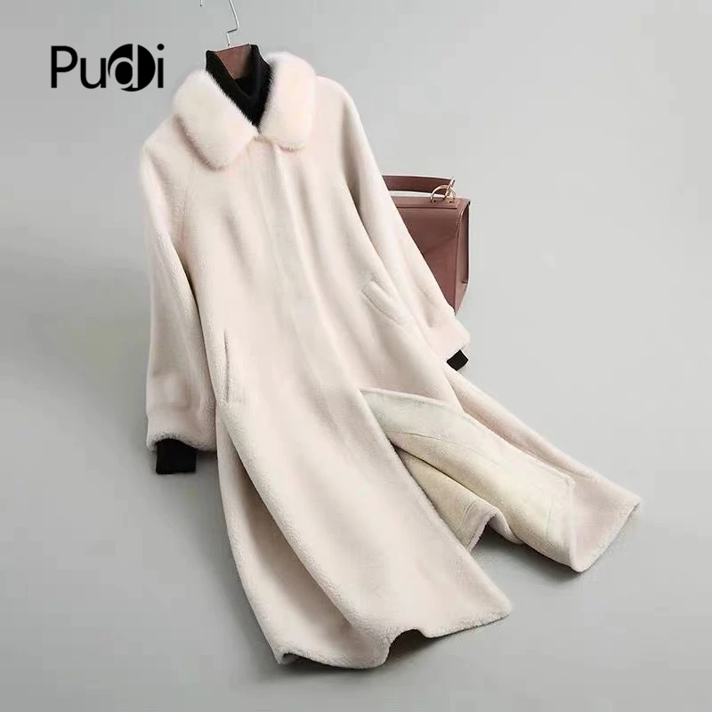 

PUDI A18139 Women's Winter Real Wool Over Size Parka Warm Jacket Real Mink Fur Girl Coat Lady Long Jacket Over Size Parka