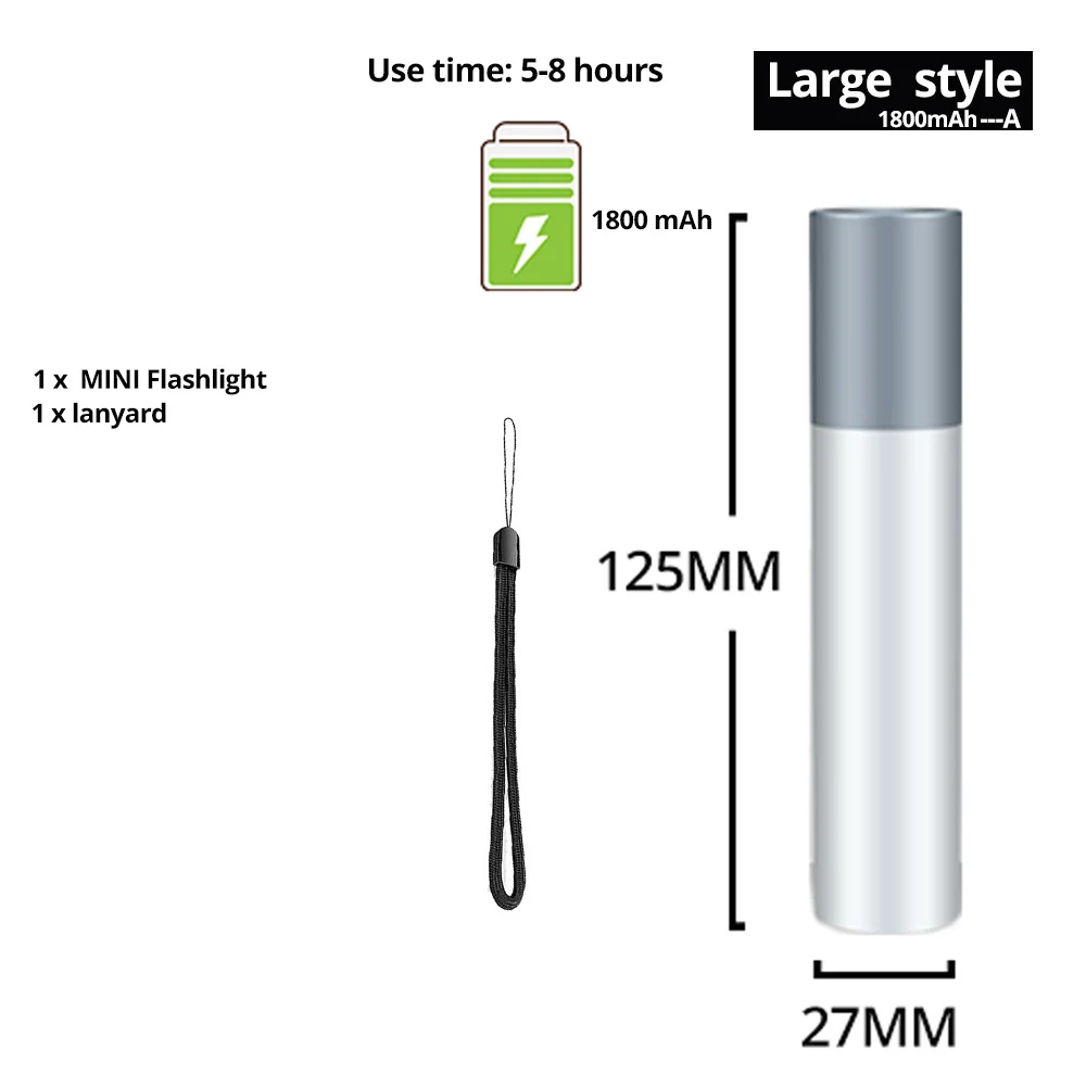 Big style-1800mAh-A USB Перезаряжаемый простой Креативный светодиодный фонарик из алюминиевого сплава, 3 режима освещения, расстояние освещения 200 метров - Испускаемый цвет: Big style-1800mAh-A