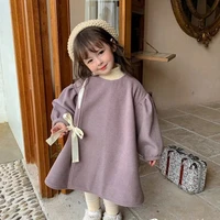 2022 new year toddler baby woolen dress jacket for girls loose o neck bow padded coat girl cute warm childrens outerwear 2 3 6