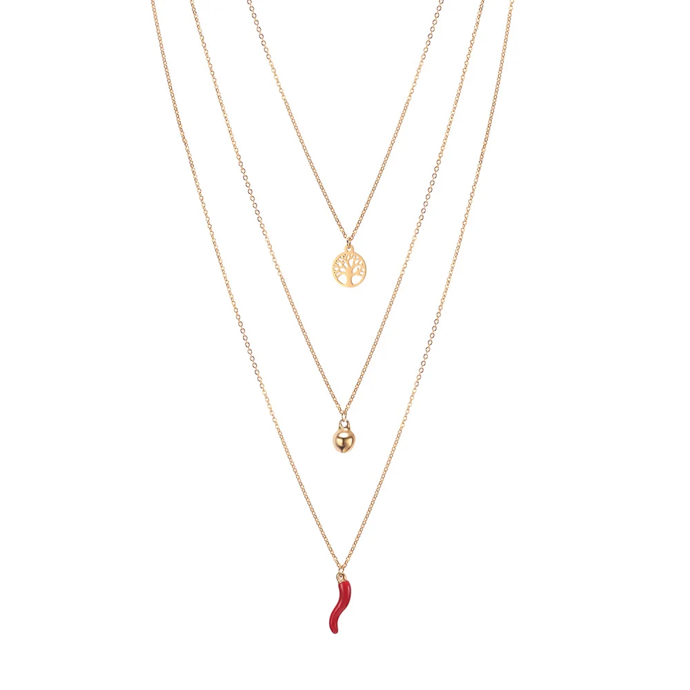 Подвеска с колокольчиком красным перцем и деревом жизни многослойная цепочка