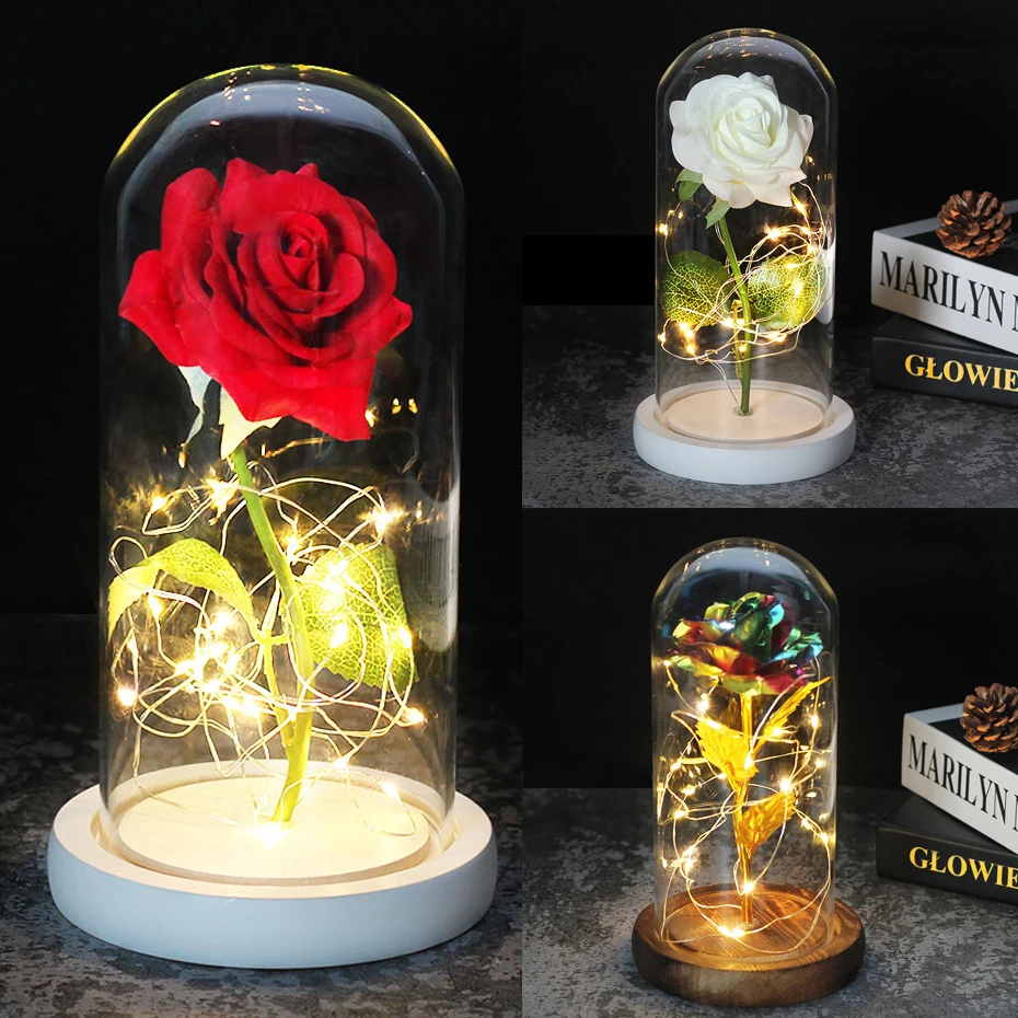 Роза средней красавицы и чудовища в стеклянном куполе вечная роза красная особый