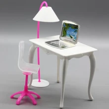 4pcs/set Lamp + Computer + Table + Chair Baby Toy Miniature Furniture Doll Role Playing Props Worktable Table Doll Accessories