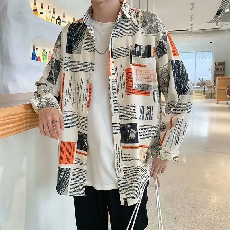 Spring Autumn Stripe Printing Shirt Men Casual Long Sleeve Shirt High Quality Men Clothing Student Shirts for Men Clothes