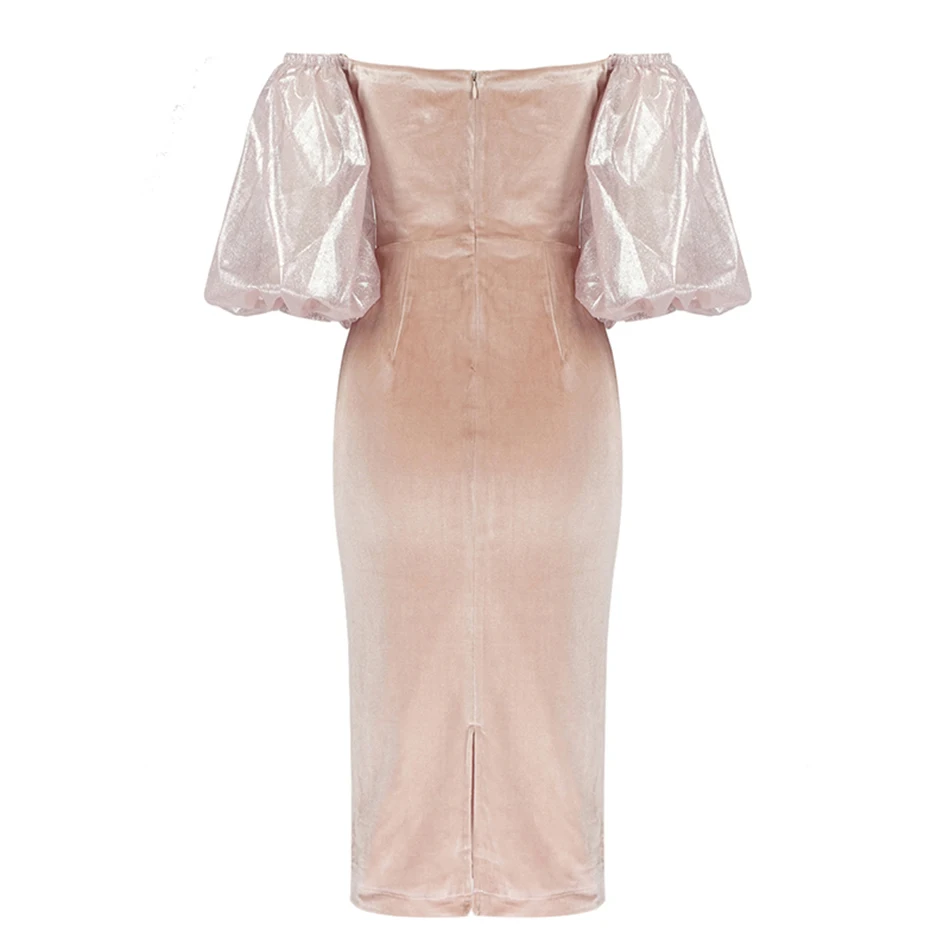 

High Quality Women'S 2021 Summer Sexy Strapless Puff Sleeve Mesh Stitching Velvet Dress Bodycon Club Party Dress Vestidos