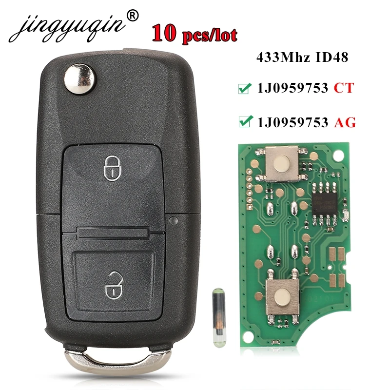 10 шт. 2 кнопки флип дистанционный брелок 434 МГц ID48 чип для VW Beetle Bora Golf Passat