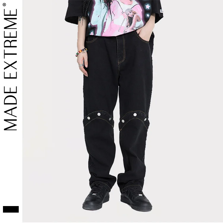 

MADEEXTREME Webbing distressed jeans for men kpop clothes mens streetwear hip hop vintage jeans cargo pants men DY809