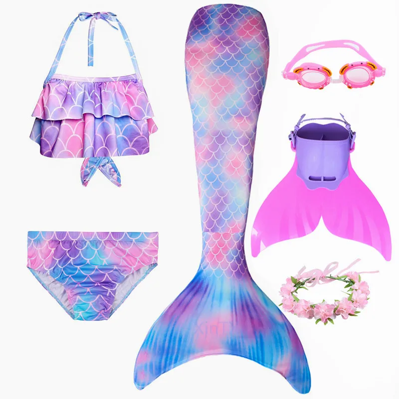 6pcs as picture show 6 шт./компл. новые джинсовые штаны для девочек с хвостом русалки с ребром Плавание костюм комплект бикини, купальный костюм ванный комплект, платье для девочек с рисунком в виде Флиппер Моноласты для Плавание - Цвет: 6pcs as picture show