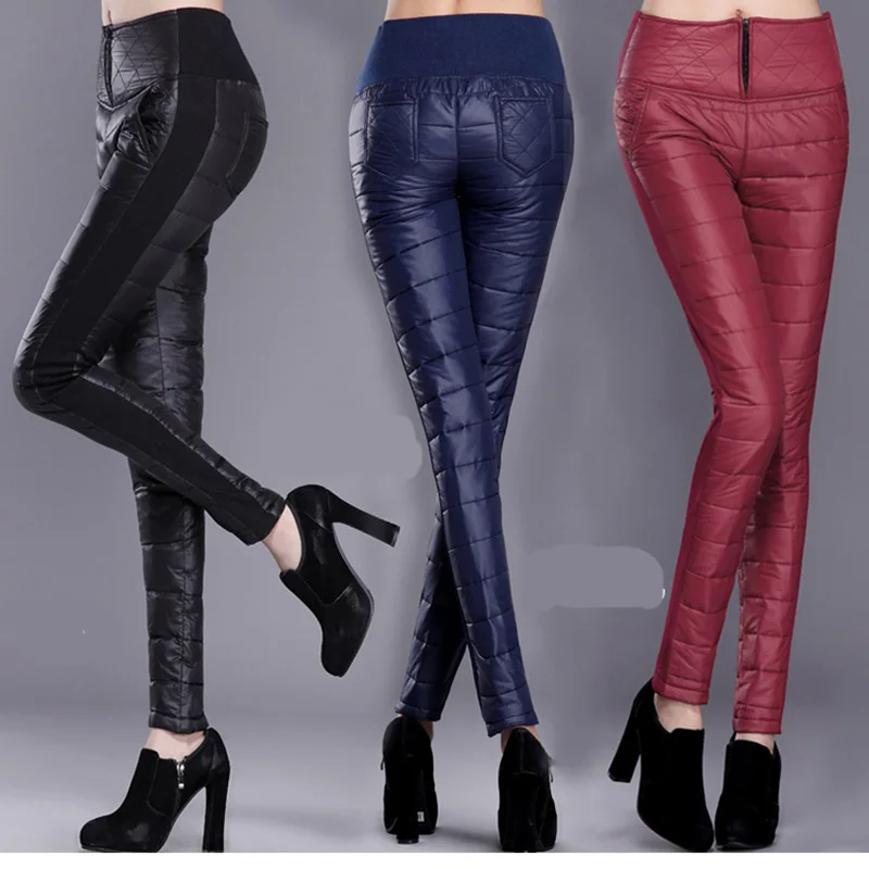 

Warm Women Pants 2020 Winter Casual Skinny Black Thick Double OuterWear Lace Slim Fitness Pencil Duck Down Pants Female Trousers