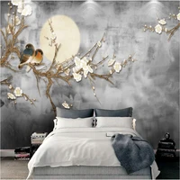 xue su customized large wallpaper wall with new chinese style brushwork flowers and birds interior decoration painting