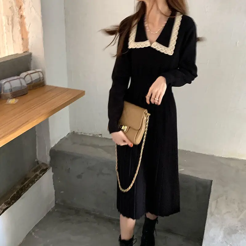 

Elegant Knitted Dress Women Spring Patchwork Sweet Sweater Dress Female Office Lady Slim Casual Korean Long Dress Women 2021 New