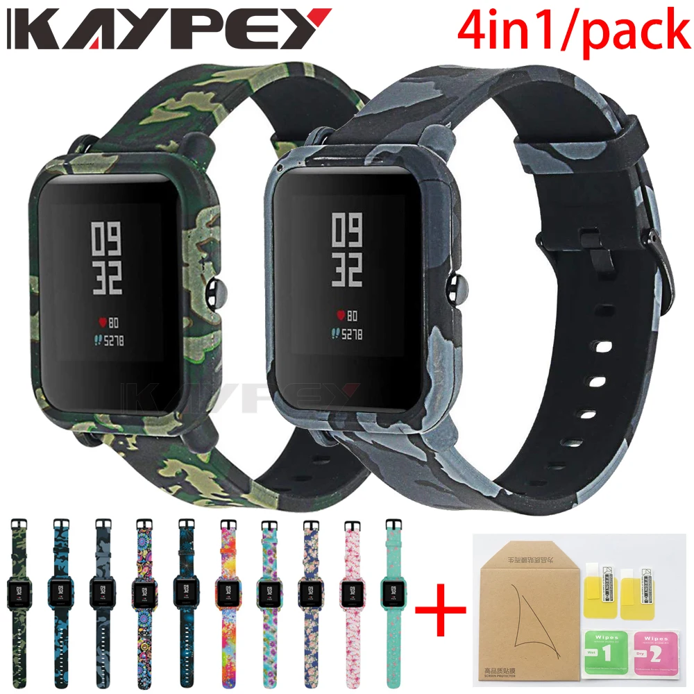 Ремешок 4 в 1 для Amazfit Bip силиконовый Камуфляжный Браслет Для Xiaomi Bit Youth 20 мм