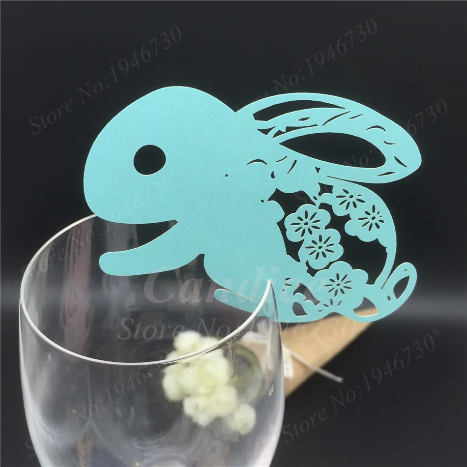 50x лазерная резка милый кролик дизайн вина стекло карты место подарочная карта