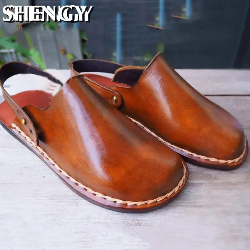 2020 Классические летние мужские сандалии качественные кожаные дышащие пляжные