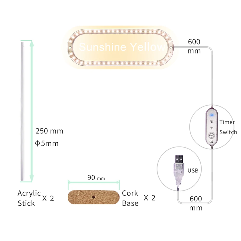 

LED Runway Ring Grow Light USB Dimming Timing Full-Spectrum Lamp for Indoor Garden Plant Seedlings Home Flower Succulent