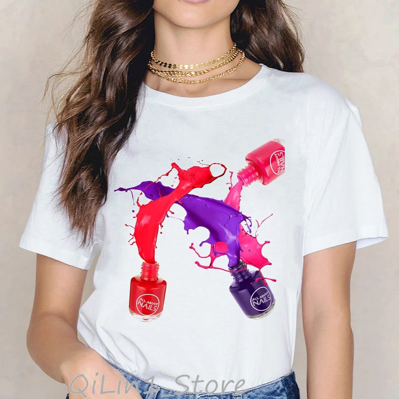 1017107 Vogue Rainbow nail polish print tee shirt femme vintage t shirt women clothes summer top female harajuku aesthetic tshirt - Цвет: 1017107