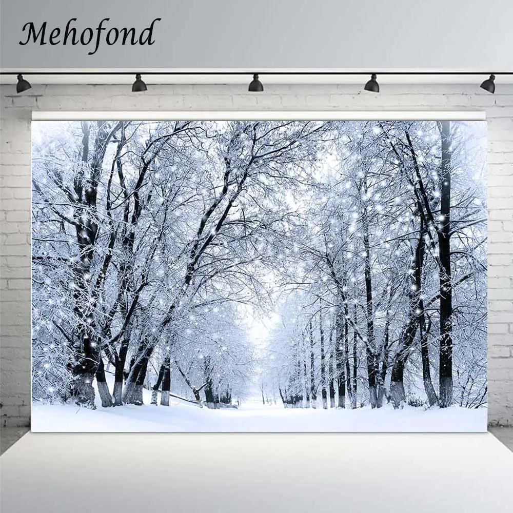 

Mehofond Winter Forest Backdrop For Photography Snow Scene Snowflake Baby Shower Portrait Background Photo Studio Photozone Prop