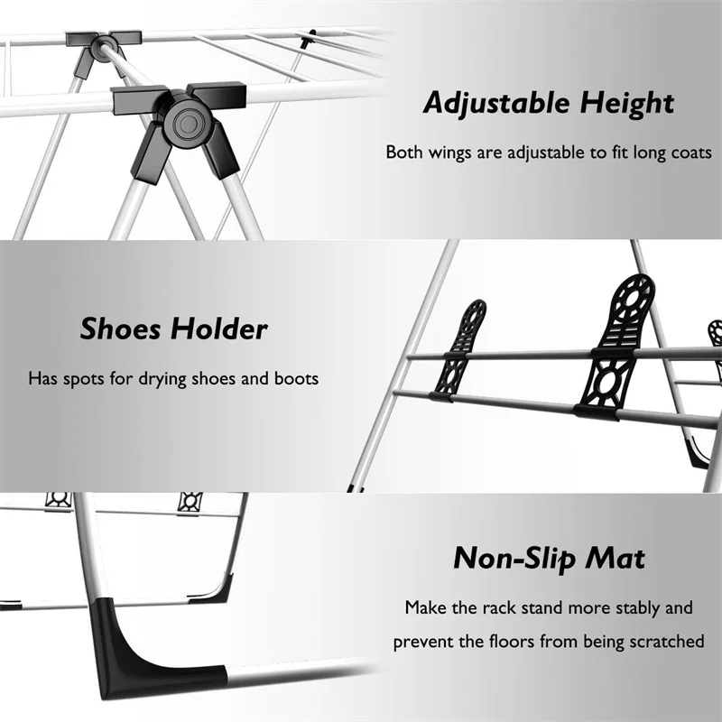 

White Portable Laundry Clothes Storage Drying Rack Folding Hanger Stand HW53986