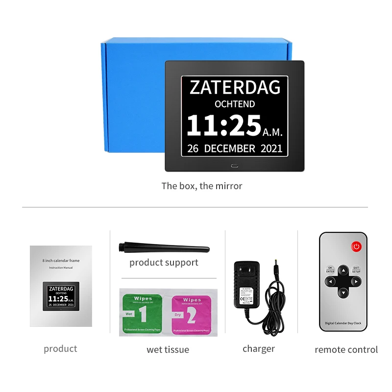 8-дюймовые цифровые часы Demantia с металлической рамкой и мультиязыковым