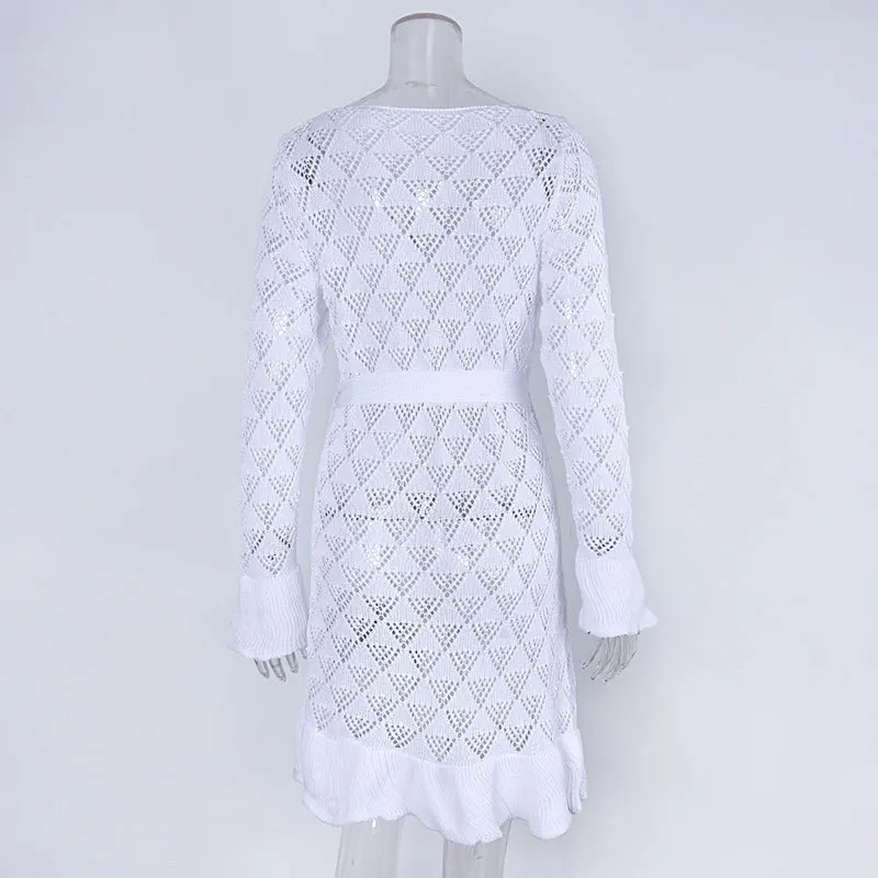 

Beachwear Pareo For The Beach Saida De Praia Bathing Suit Women Cover Up Summer 2020 New Hollow Knitted Skirt Solid Sun Proof