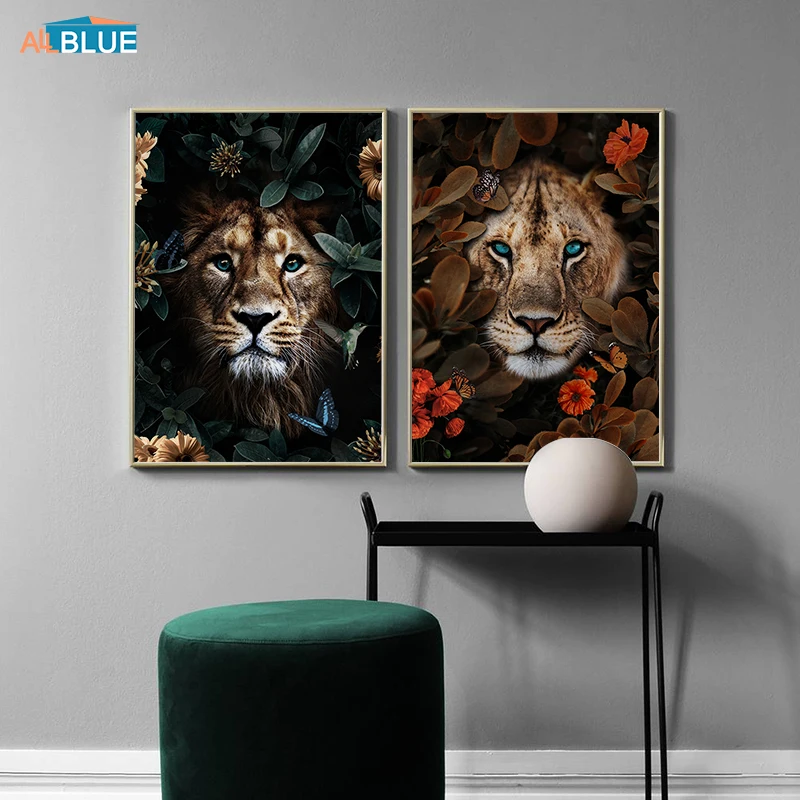 

Flower Animal Lion Tiger Leopard Bear Abstract Canvas Painting Wall Art Nordic Print Poster Decorative Picture Living Room Decor