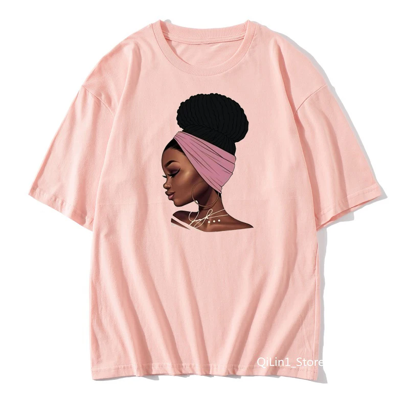 

Melanin Poppin funny t shirts women vogue African black girl print graphic tees femme Summer pink sexy shirt Euro size S-3XL